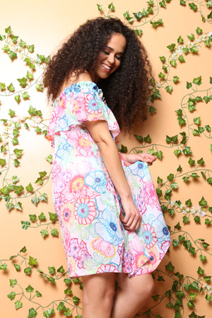 Spanish Floral Smocked Chiffon Cover up, Chiffon Beach Dress - TheActiveBrand