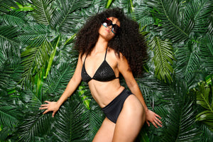 DIY Black Sequin Braided High Waist Bikini 2pc